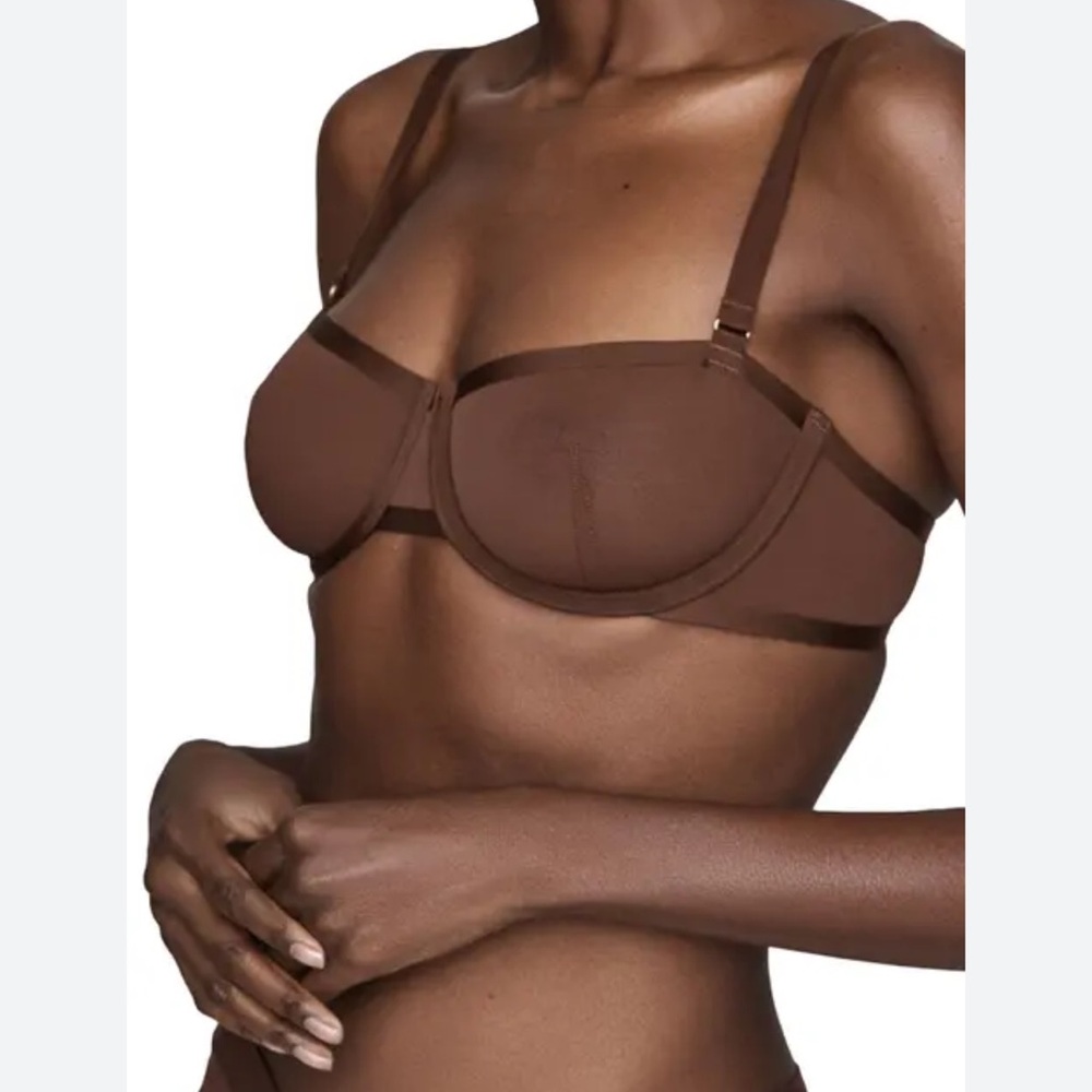 CUUP The Balconette Mesh Bra Size 35 F expresso Underwire Sheer.